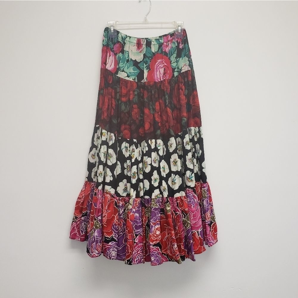 Prarie Fire Artisanal Handmade Full Floral 3 Tiered Skirt